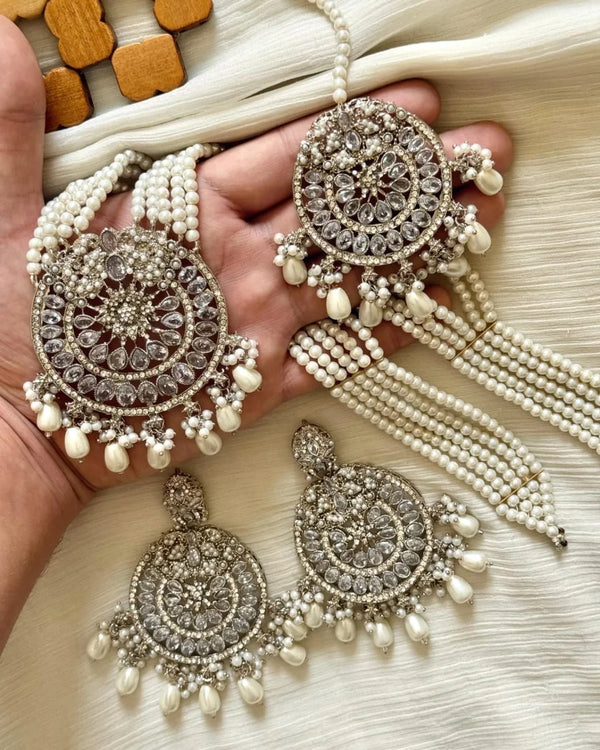Elegant Pearl & Stone Bridal Mala Set