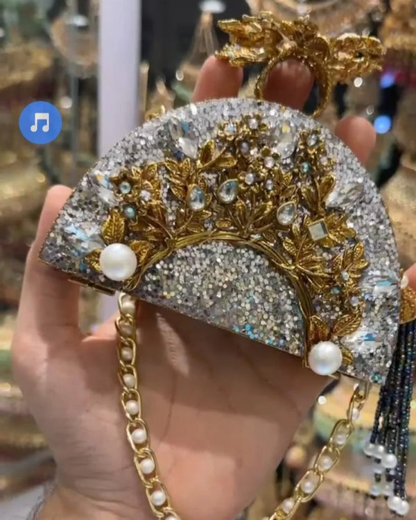 Luxury Handmade Dual-Sided Designer Clutch – Regal Half-Moon Elegance