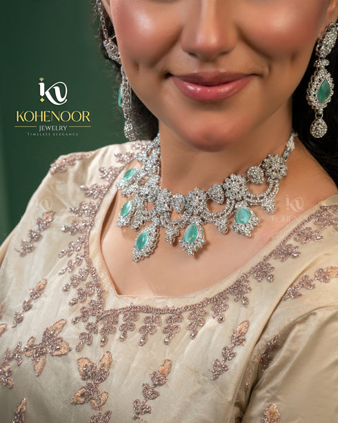 Silver plated Zircon Floral Moti sets 
With bangles