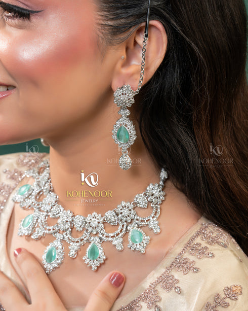 Silver plated Zircon Floral Moti sets 
With bangles