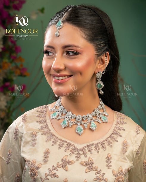 Silver plated Zircon Floral Moti sets 
With bangles