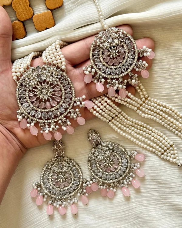 Exquisite Bridal Pearl & Baby Pink Kundan Mala Set