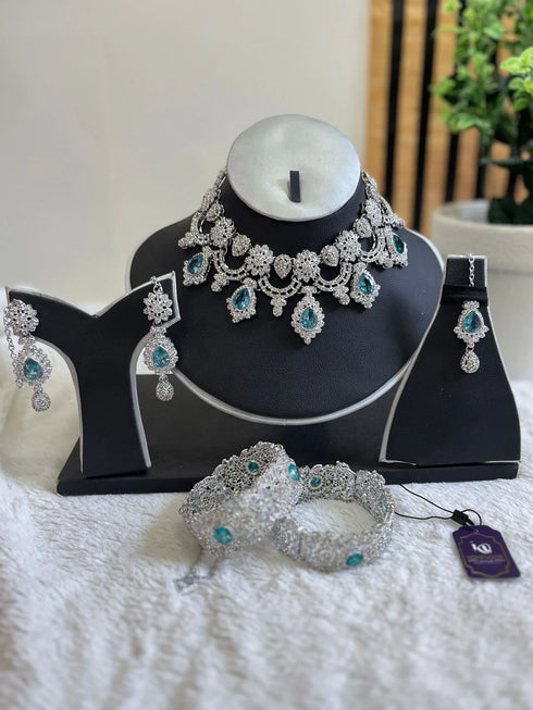 Silver plated Zircon Floral Moti sets 
With bangles