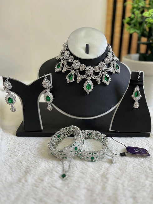 Silver plated Zircon Floral Moti sets 
With bangles