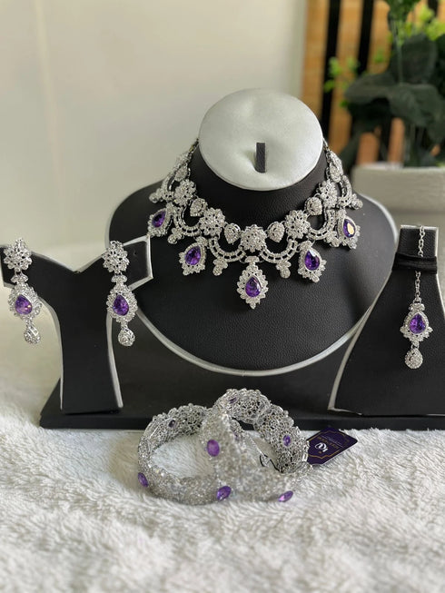 Silver plated Zircon Floral Moti sets 
With bangles