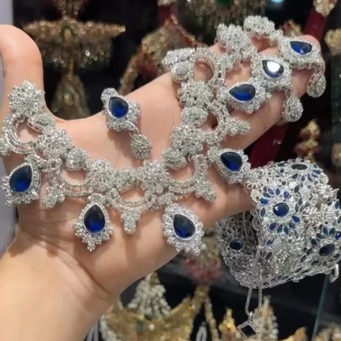 Silver plated Zircon Floral Moti sets 
With bangles