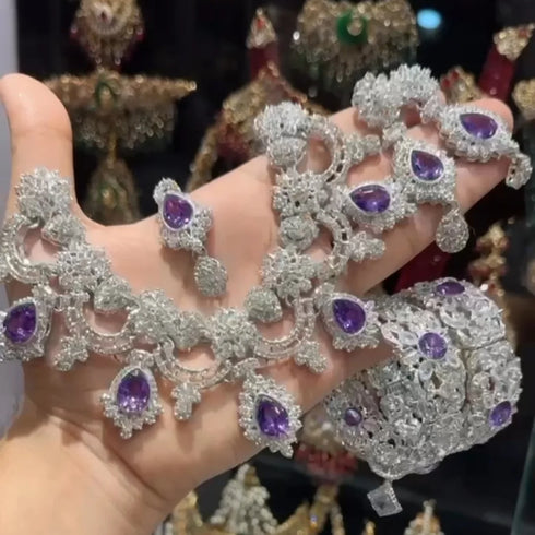 Silver plated Zircon Floral Moti sets 
With bangles