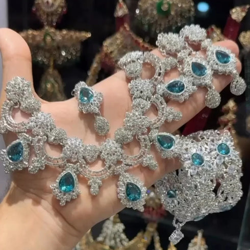 Silver plated Zircon Floral Moti sets 
With bangles